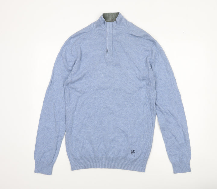 White Stuff Men’s Blue 1/4 Zip Cotton Cashmere Jumper Small