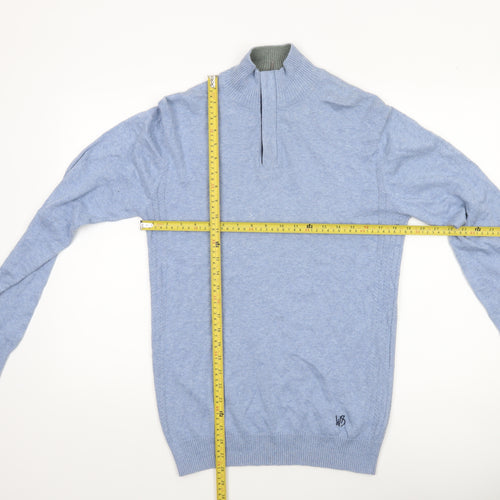 White Stuff Men’s Blue 1/4 Zip Cotton Cashmere Jumper Small