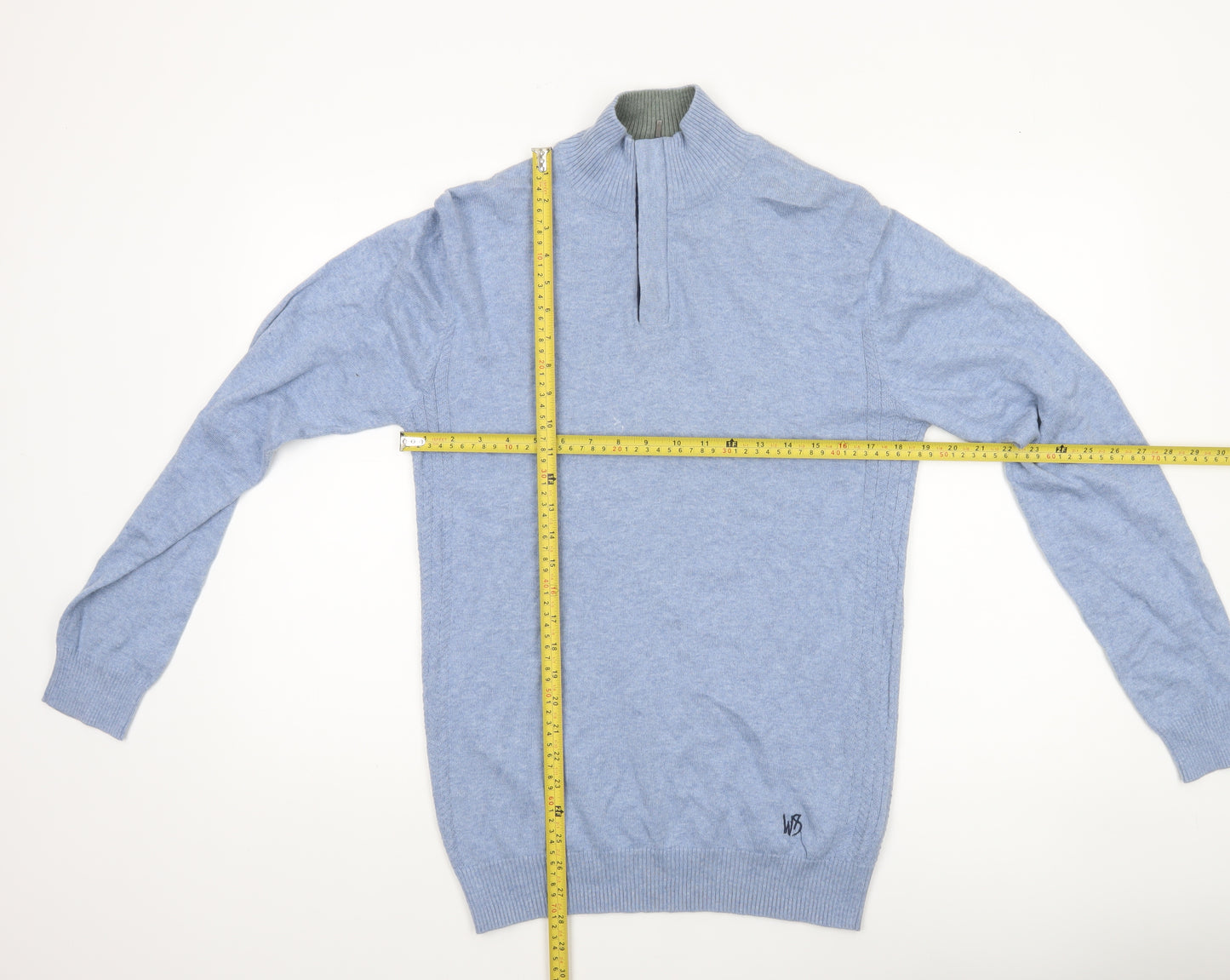 White Stuff Men’s Blue 1/4 Zip Cotton Cashmere Jumper Small