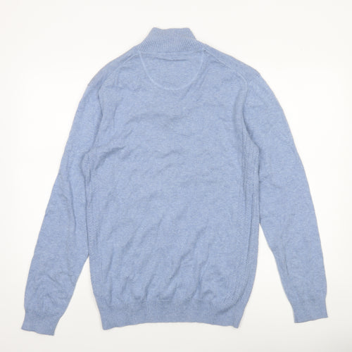 White Stuff Men’s Blue 1/4 Zip Cotton Cashmere Jumper Small