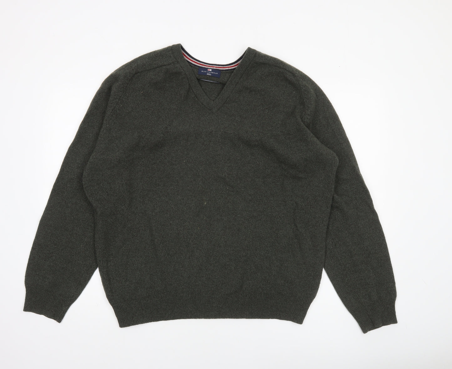 Marks and Spencer Men's Green Lambswool V-Neck Jumper Size L