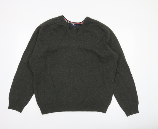 Marks and Spencer Men's Green Lambswool V-Neck Jumper Size L