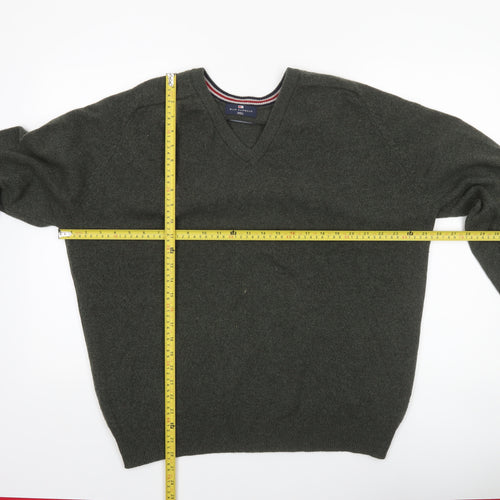 Marks and Spencer Men's Green Lambswool V-Neck Jumper Size L