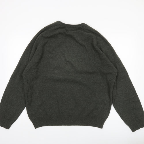 Marks and Spencer Men's Green Lambswool V-Neck Jumper Size L