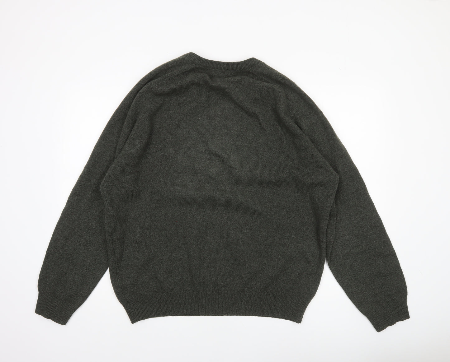 Marks and Spencer Men's Green Lambswool V-Neck Jumper Size L