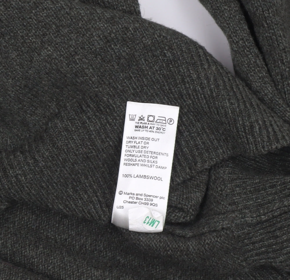Marks and Spencer Men's Green Lambswool V-Neck Jumper Size L