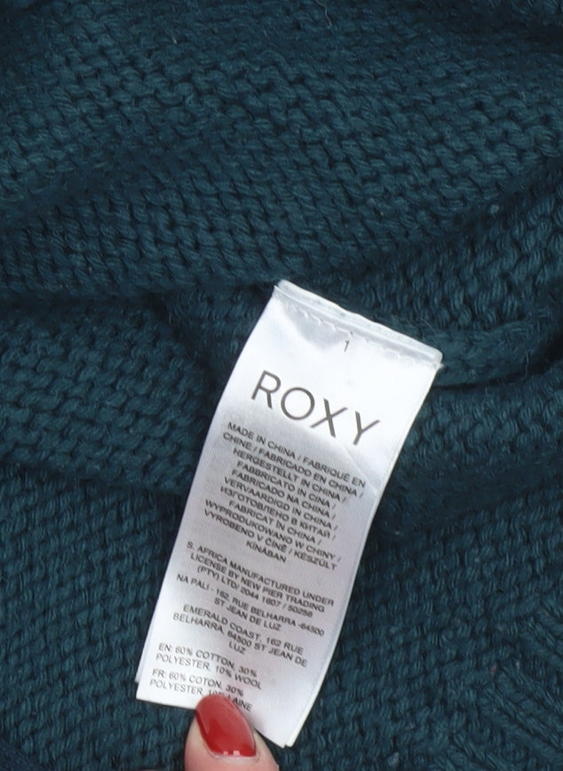 Roxy Womens Green XS Full Zip Knit Crew Neck Jumper