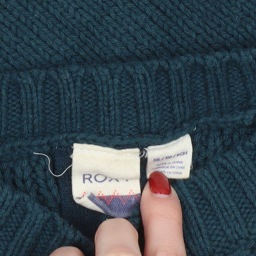 Roxy Womens Green XS Full Zip Knit Crew Neck Jumper