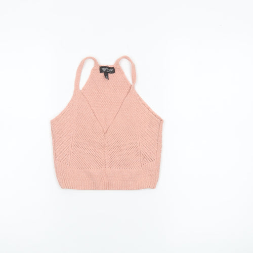 Topshop Women's Pink Knit Camisole Crop Tank Top Size 8
