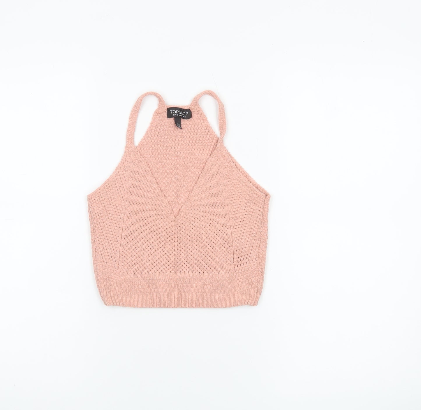 Topshop Women's Pink Knit Camisole Crop Tank Top Size 8