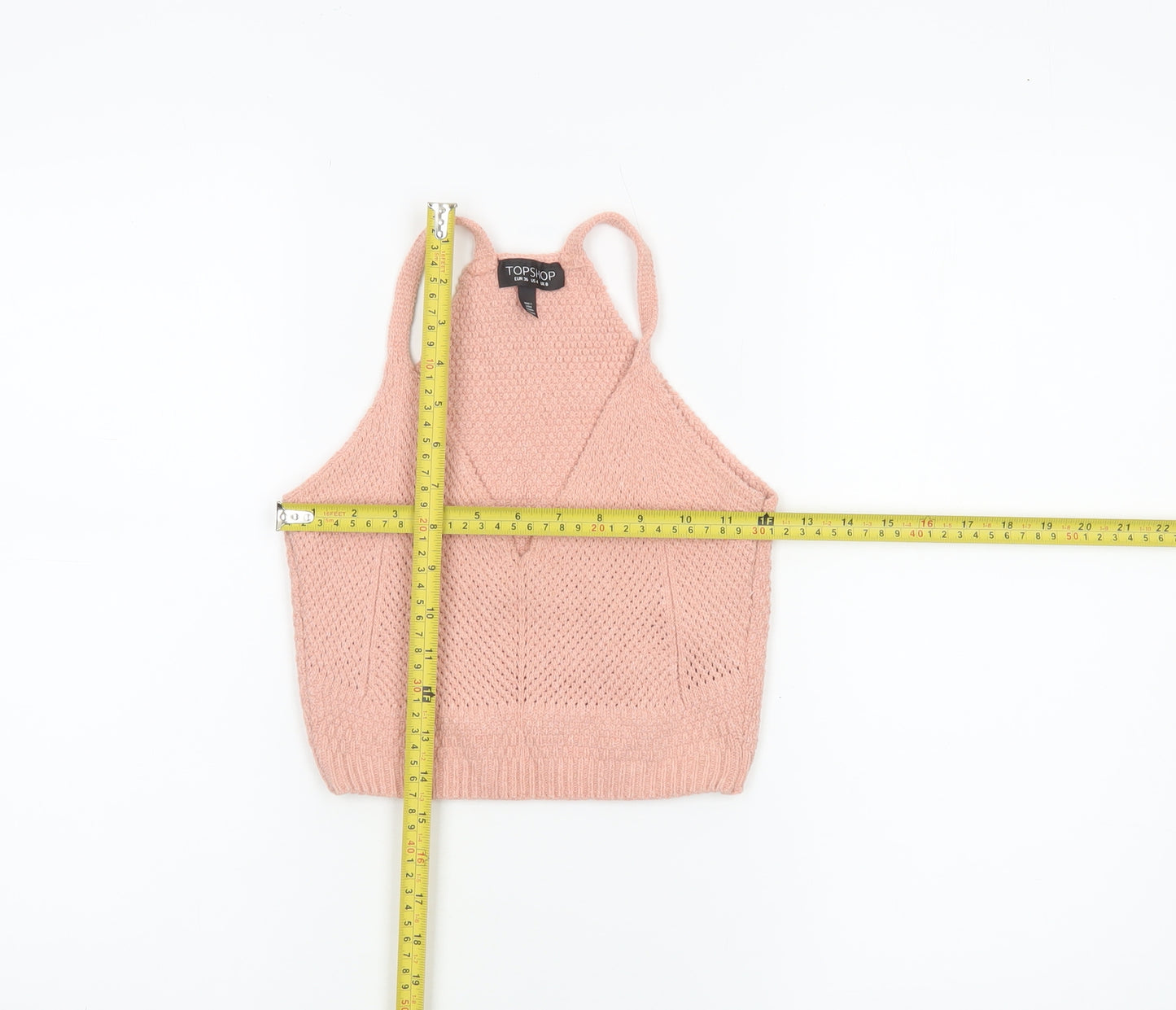 Topshop Women's Pink Knit Camisole Crop Tank Top Size 8