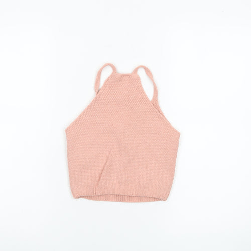 Topshop Women's Pink Knit Camisole Crop Tank Top Size 8