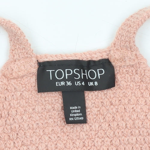 Topshop Women's Pink Knit Camisole Crop Tank Top Size 8