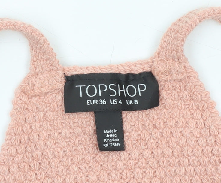 Topshop Women's Pink Knit Camisole Crop Tank Top Size 8