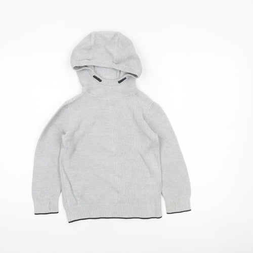 Next Boys Grey Hooded Cotton Pullover Jumper 6 Years