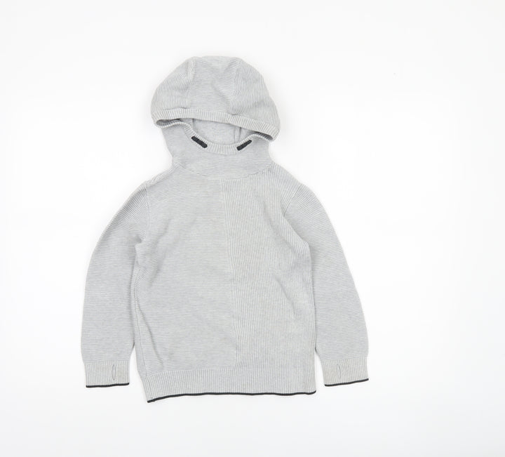 Next Boys Grey Hooded Cotton Pullover Jumper 6 Years