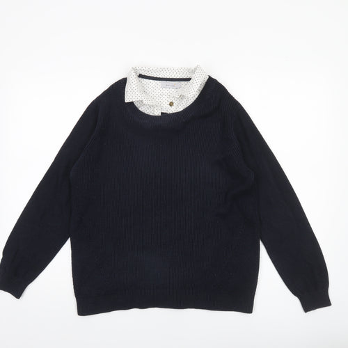 Marks and Spencer Womens Black Size 14 Cotton Crew Neck Long Sleeve Jumper