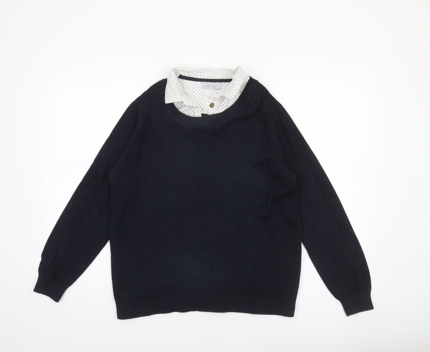 Marks and Spencer Womens Black Size 14 Cotton Crew Neck Long Sleeve Jumper