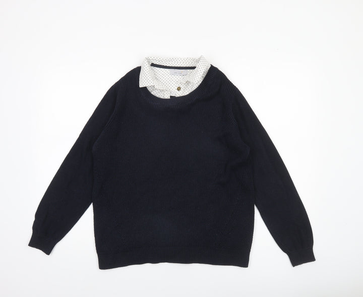 Marks and Spencer Womens Black Size 14 Cotton Crew Neck Long Sleeve Jumper