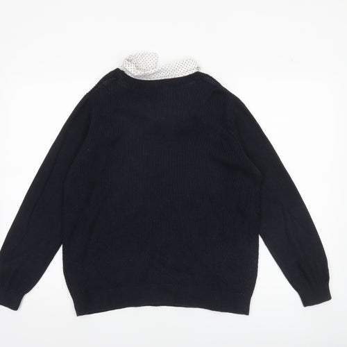 Marks and Spencer Womens Black Size 14 Cotton Crew Neck Long Sleeve Jumper