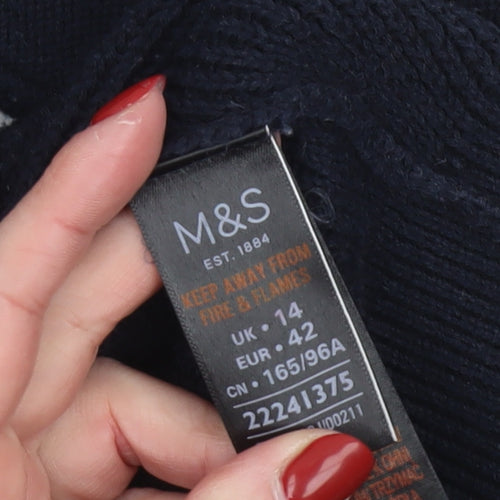 Marks and Spencer Womens Black Size 14 Cotton Crew Neck Long Sleeve Jumper