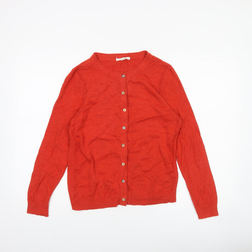 White Stuff Women Red Cotton Cardigan UK 12 Long Sleeve Knit