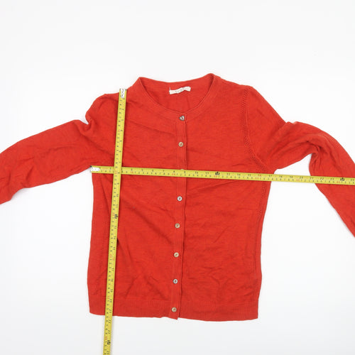 White Stuff Women Red Cotton Cardigan UK 12 Long Sleeve Knit