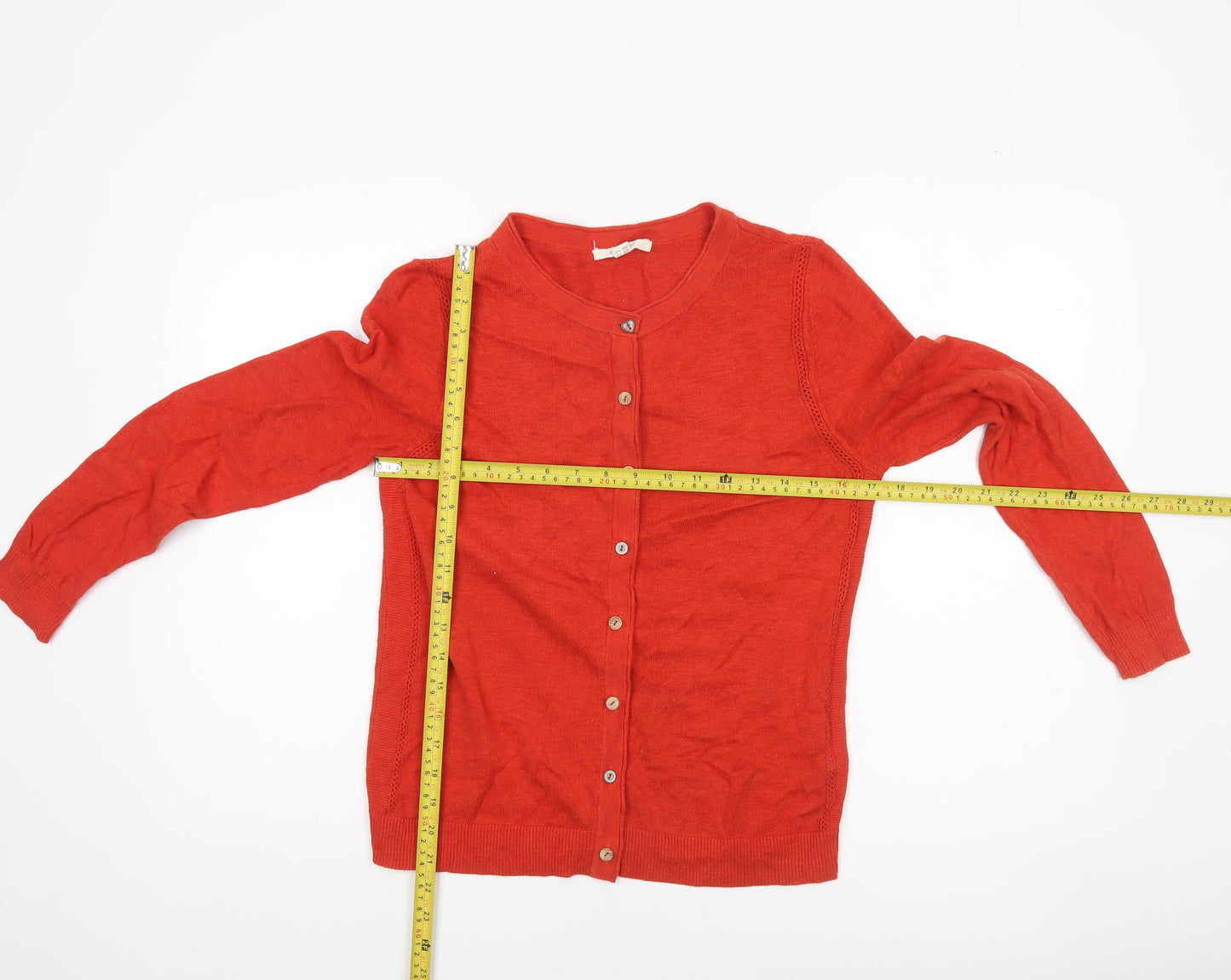 White Stuff Women Red Cotton Cardigan UK 12 Long Sleeve Knit