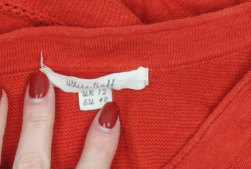 White Stuff Women Red Cotton Cardigan UK 12 Long Sleeve Knit