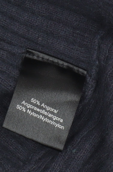 Fenn Wright Manson Women Black L Open Front Rib Knit Angora Cardigan