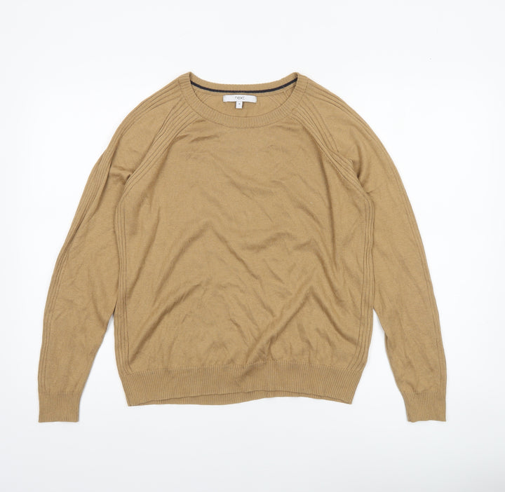 Next Women Beige Crew Neck Long Sleeve Pullover Jumper Size 14