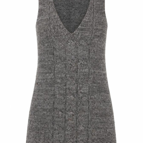 QED London Women’s Grey Cable-Knit Sleeveless V-Neck Jumper Dress Size 8