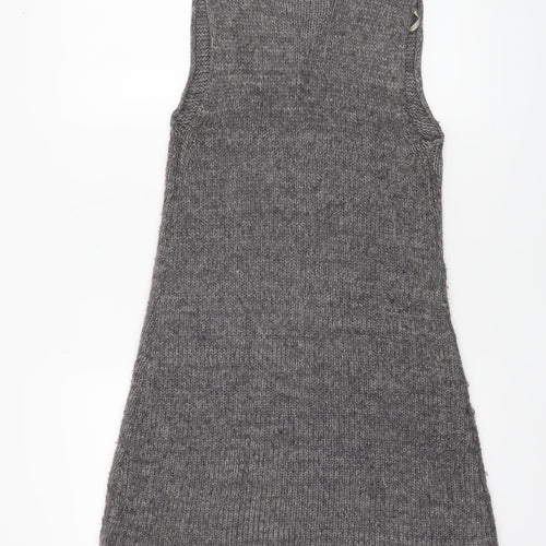 QED London Women’s Grey Cable-Knit Sleeveless V-Neck Jumper Dress Size 8