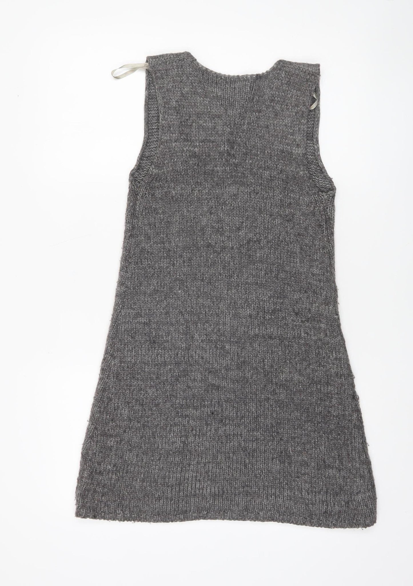 QED London Women’s Grey Cable-Knit Sleeveless V-Neck Jumper Dress Size 8