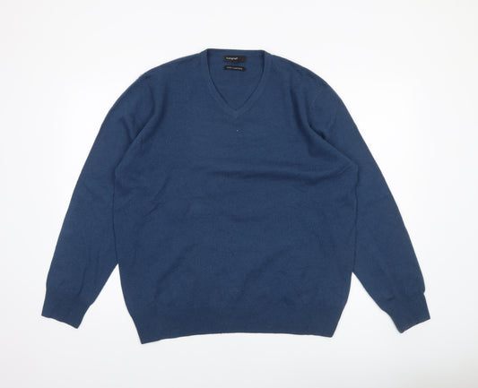 Marks and Spencer Autograph Men Blue Wool Cashmere V-Neck Jumper L