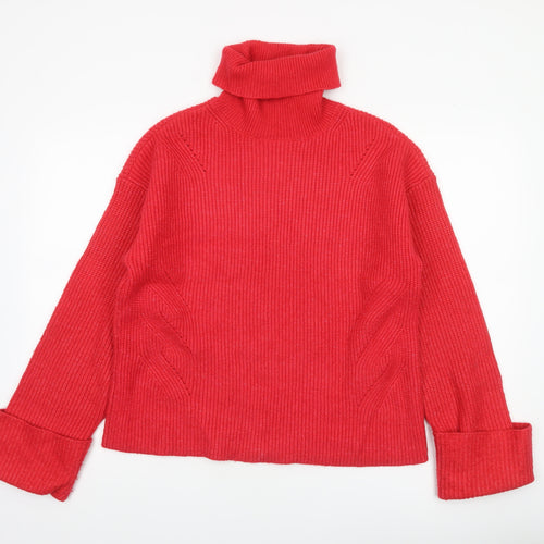 Marks and Spencer Women’s Red Roll Neck Ribbed Jumper Size M