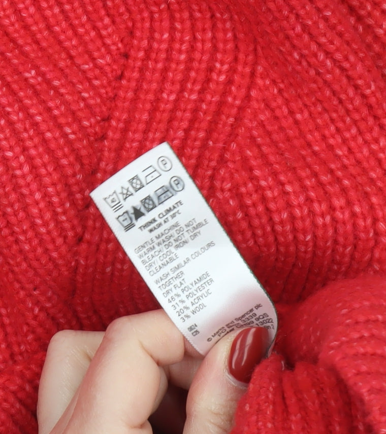 Marks and Spencer Women’s Red Roll Neck Ribbed Jumper Size M