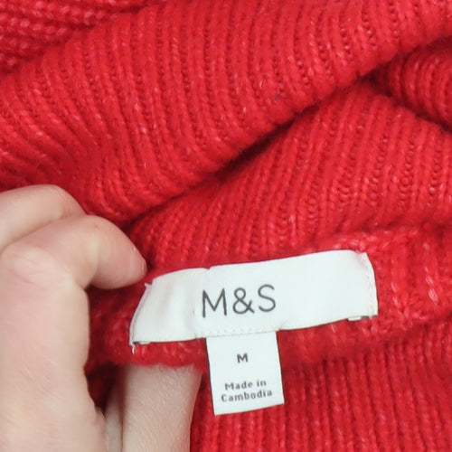 Marks and Spencer Women’s Red Roll Neck Ribbed Jumper Size M