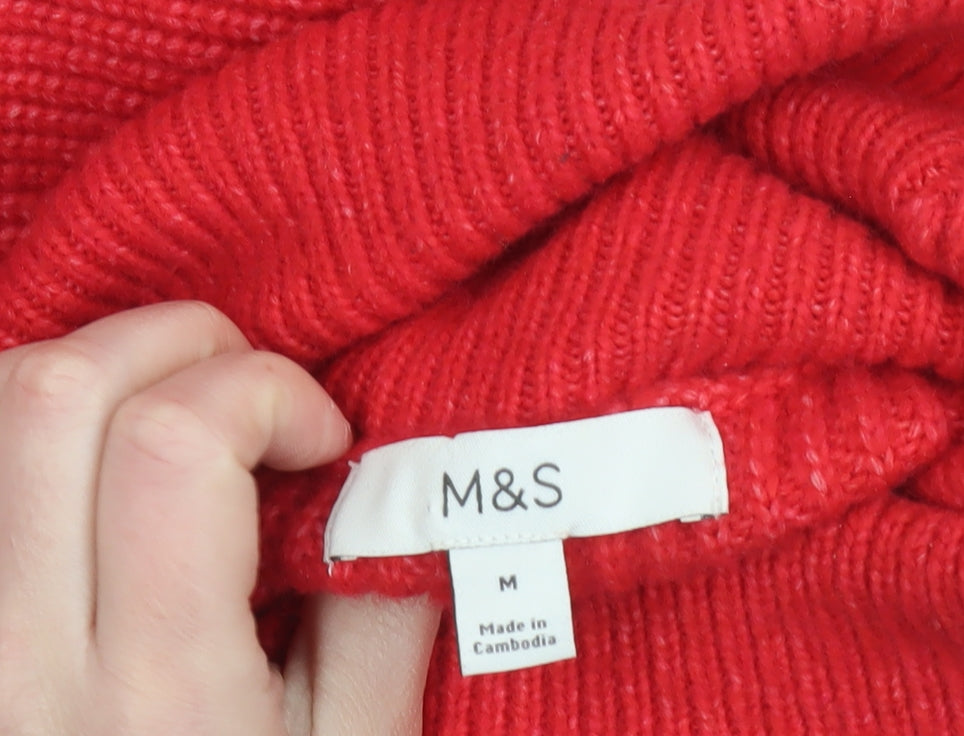 Marks and Spencer Women’s Red Roll Neck Ribbed Jumper Size M