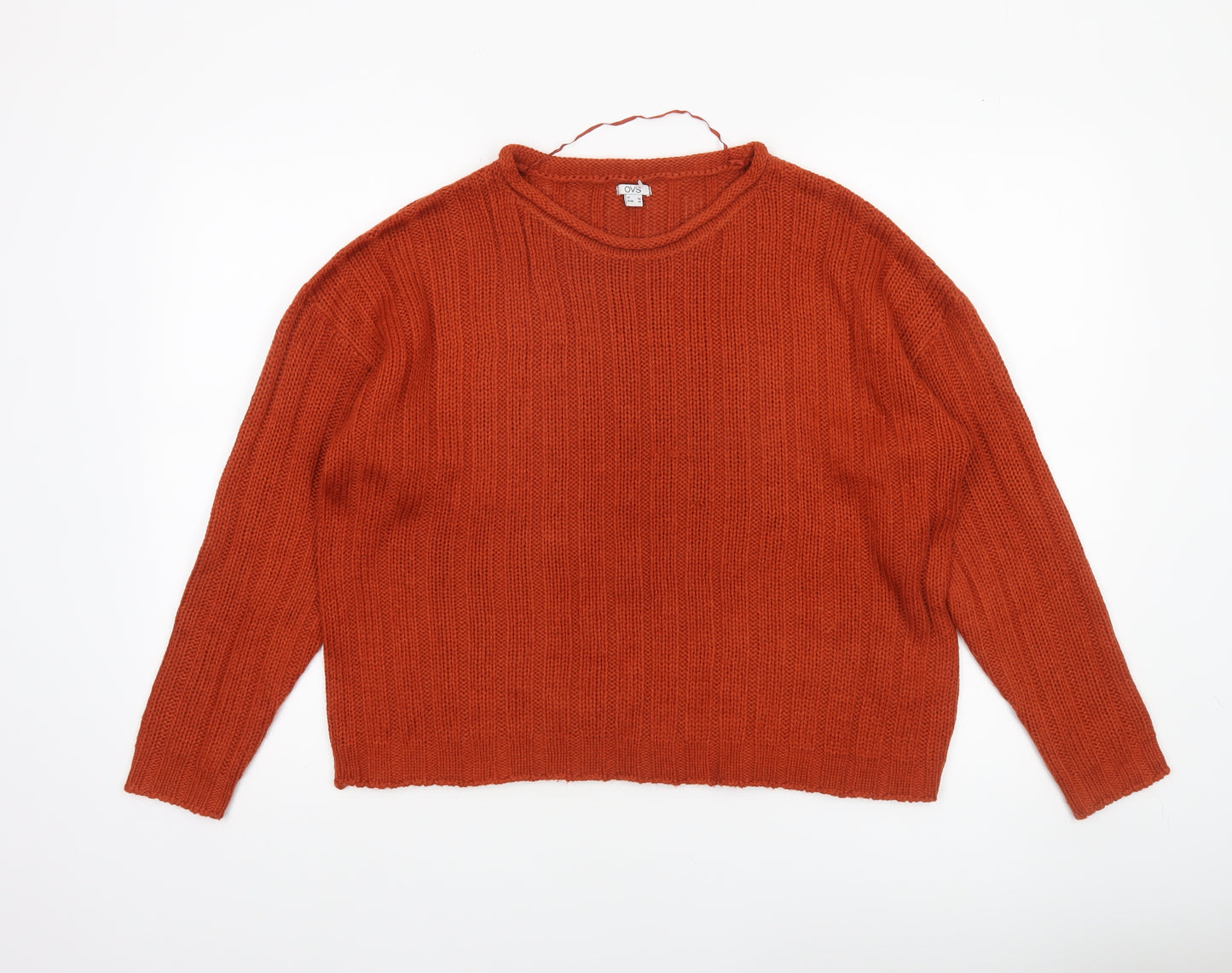 OVS Women’s Orange Chunky Knit Acrylic Jumper Size 12
