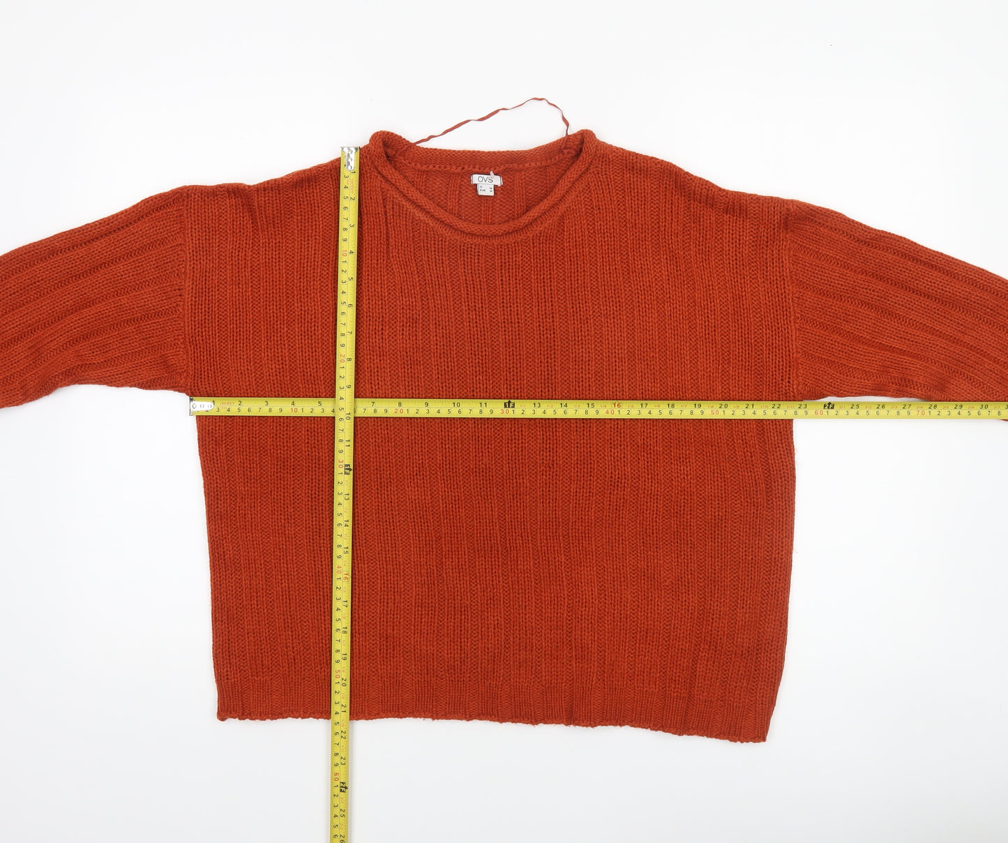 OVS Women’s Orange Chunky Knit Acrylic Jumper Size 12