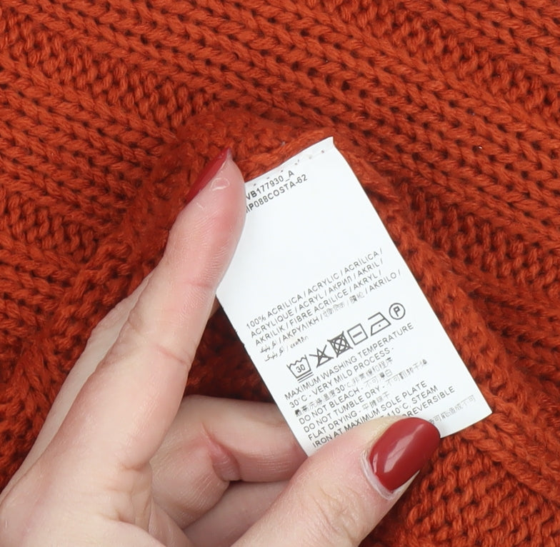 OVS Women’s Orange Chunky Knit Acrylic Jumper Size 12