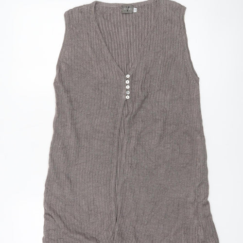 JO-Y-JO Women's Grey Linen Knit Sleeveless Vest S