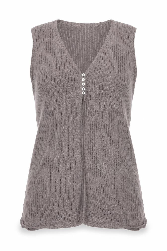 JO-Y-JO Women's Grey Linen Knit Sleeveless Vest S