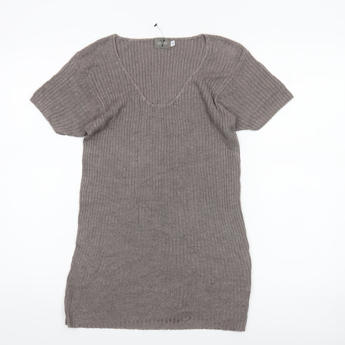 JO-Y-JO Women’s Brown Knit Short Sleeve Linen Rayon Top S/M