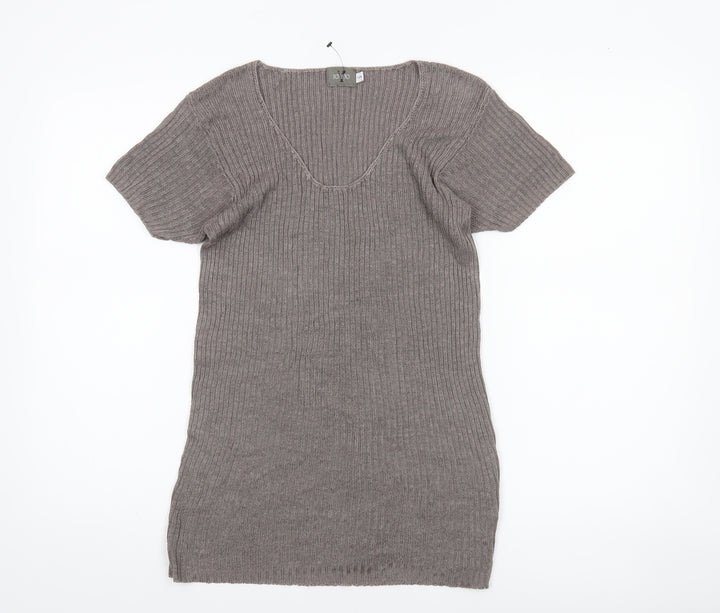 JO-Y-JO Women’s Brown Knit Short Sleeve Linen Rayon Top S/M