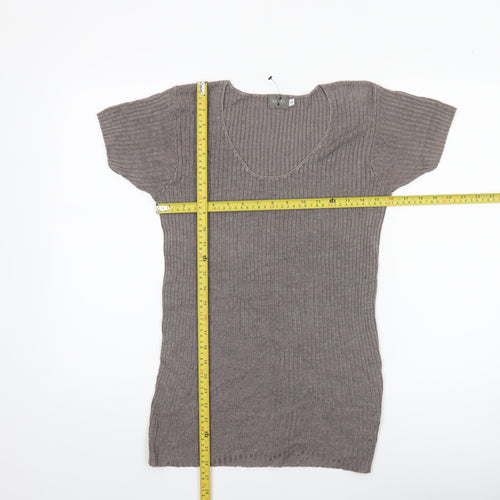 JO-Y-JO Women’s Brown Knit Short Sleeve Linen Rayon Top S/M