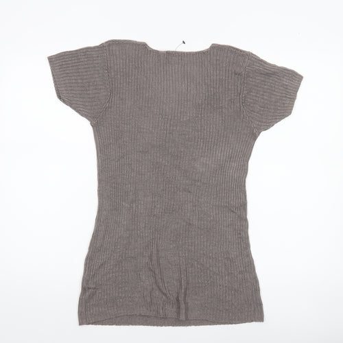 JO-Y-JO Women’s Brown Knit Short Sleeve Linen Rayon Top S/M