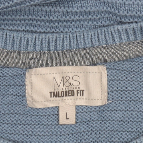 Marks and Spencer Men’s Blue Cotton Pullover Jumper L Tailored Fit