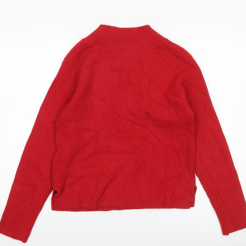 Marks and Spencer Women's Red V-Neck Ribbed Knit Jumper Size S